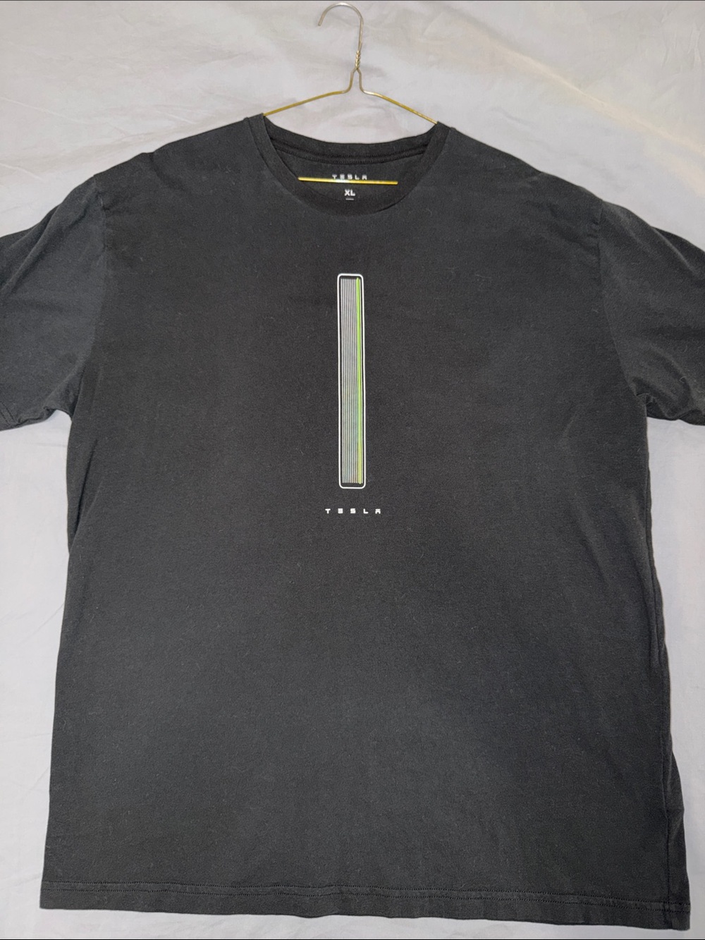 Tesla Black Short Sleeve T‑Shirt with Powerall Green Accent Stripe